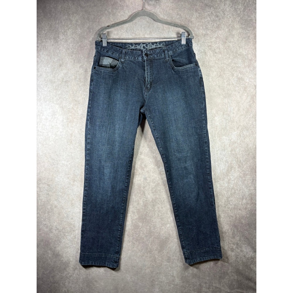 Civil Society Jeans Men 32x30 Dark Wash Straight Leg Plaid Trim Denim Streetwear